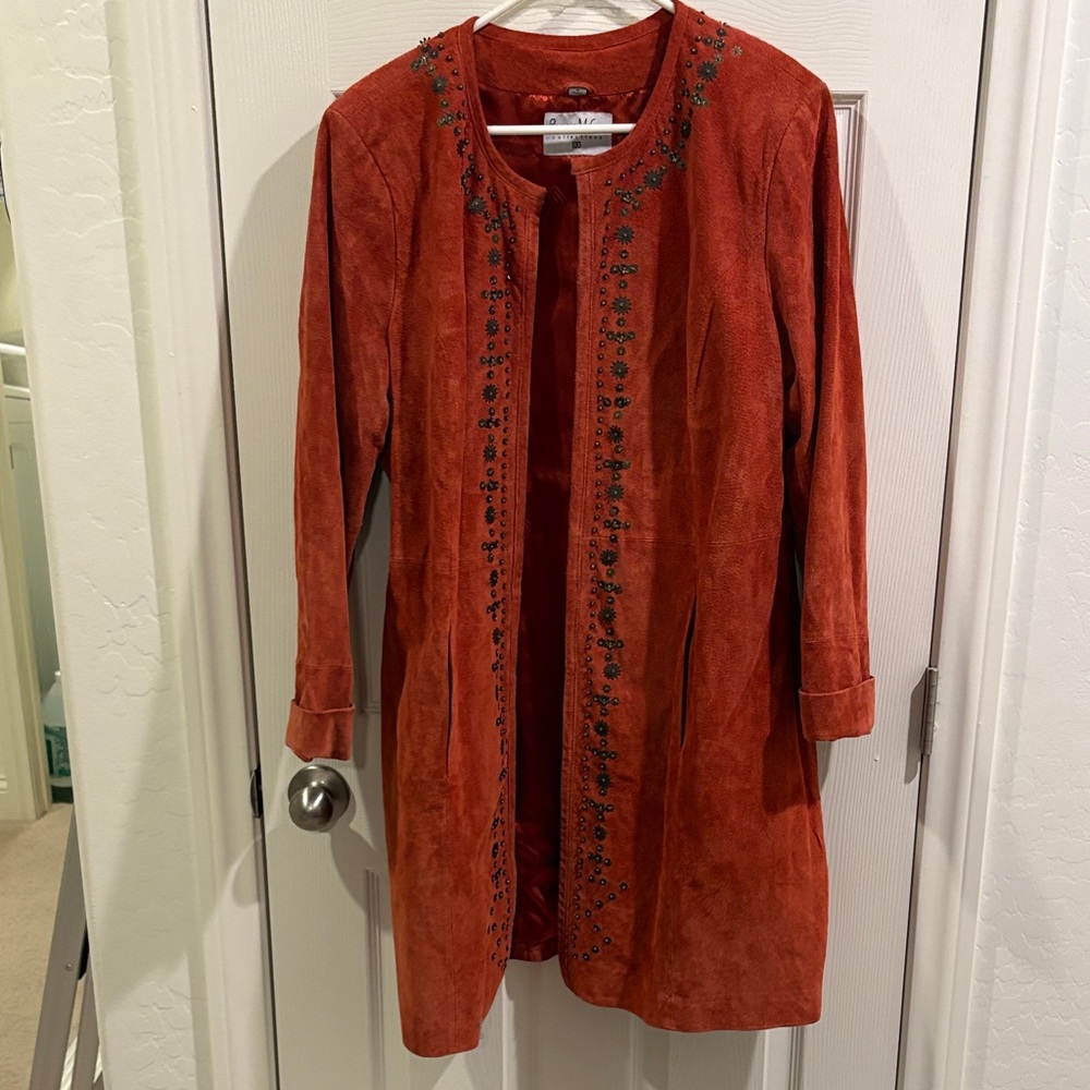 Pamela McCoy Rust Suede Coat with Floral Accents